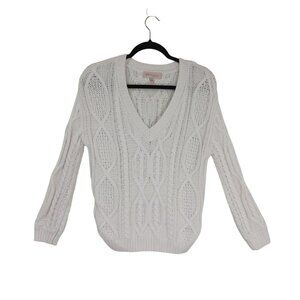 Philosophy Sweater Size S White Cable Knit V-Neck 61% Cotton Blend Womens